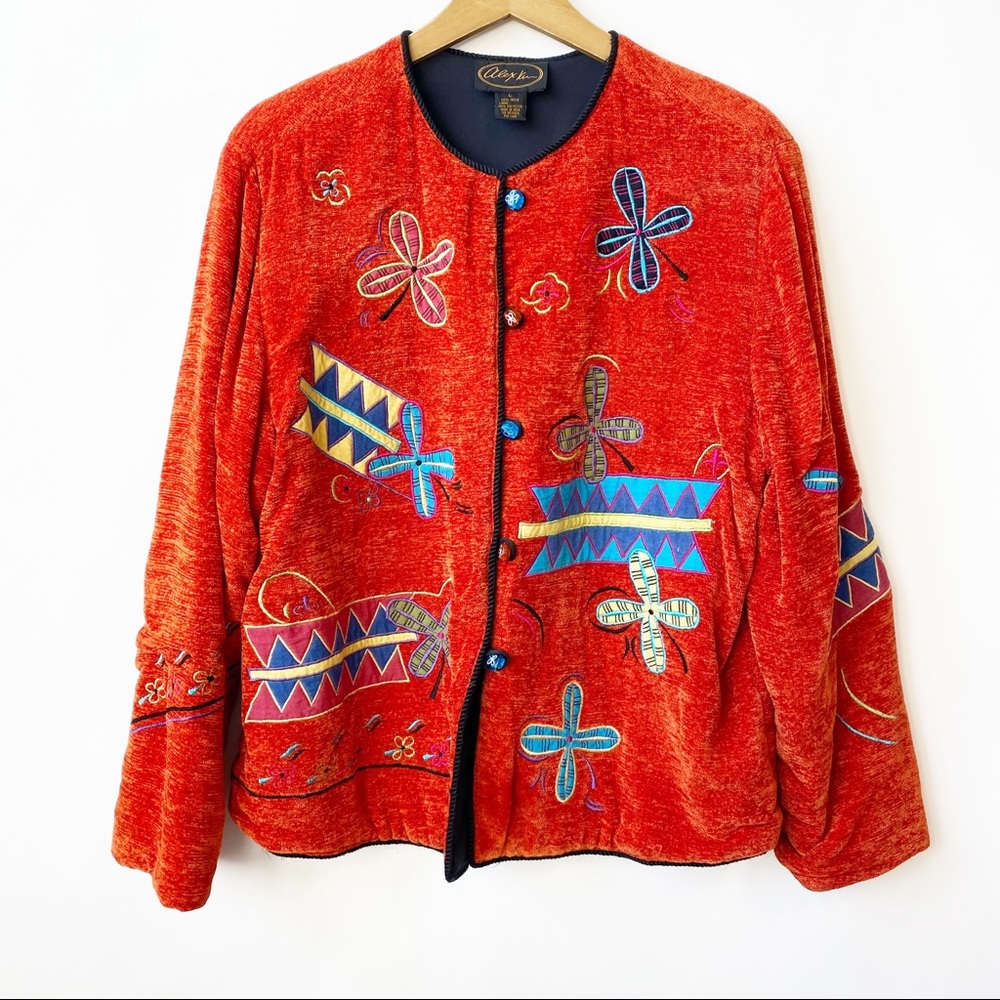 Alex Kin Embroidered Orange Bomber Jacket Large